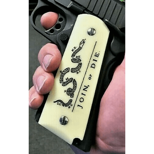 1911 Full Size Acrylic Faux Ivory Scrimshaw Join or Die Grips - WoodWorld of Texas