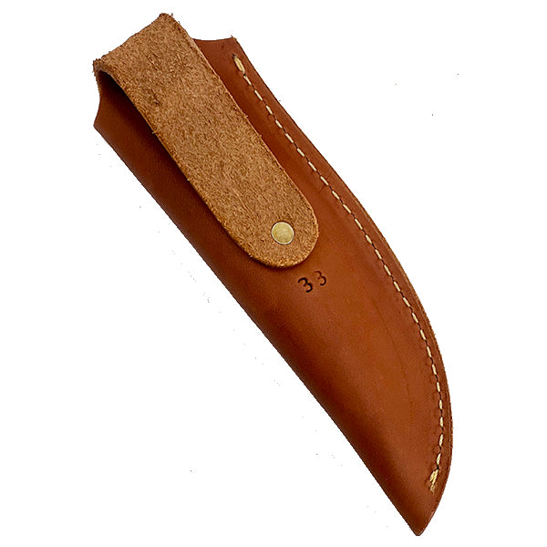 Custom Leather Knife Sheath Leather - SHWW33 - 1 5/8" opening and a 5 7/8" length with Belt loop. Fits Craig's Drop point and other like sized Knives
