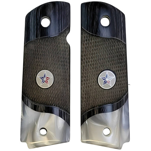 Black Rosewood 1911 Full Size Checkered Grips Pearl Accent w/ Texas Star Medallion - WoodWorld of Texas