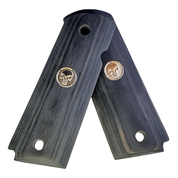 Black Rosewood 1911 Full Size Grips Punisher Silver Medallion - WoodWorld of Texas