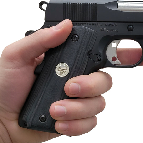Black Rosewood 1911 Full Size Grips Punisher Silver Medallion - WoodWorld of Texas