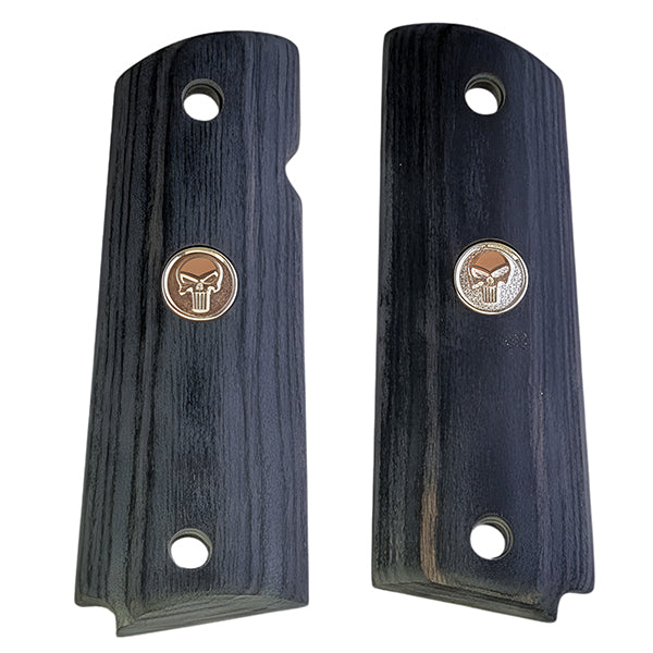 Black Rosewood 1911 Full Size Grips Punisher Silver Medallion - WoodWorld of Texas