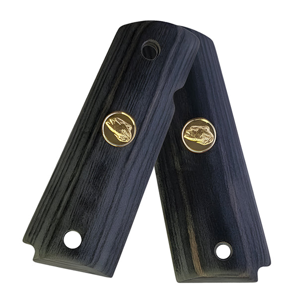 Black Rosewood 1911 Full Size Grips Smooth Eagle Gold Medallion - WoodWorld of Texas