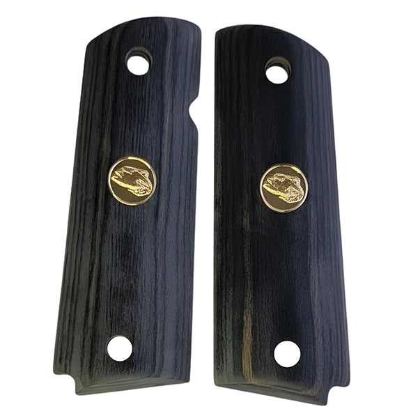 Black Rosewood 1911 Full Size Grips Smooth Eagle Gold Medallion - WoodWorld of Texas