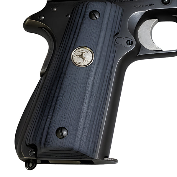 Black Rosewood 1911 Full Size Grips Colt Rampant Horse Silver Medallion - WoodWorld of Texas