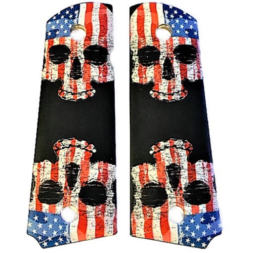1911 Full Size Grips - UV of HD Image - "Patriotic Skulls" HD / UV Image Printed Over Wood - WoodWorld of Texas