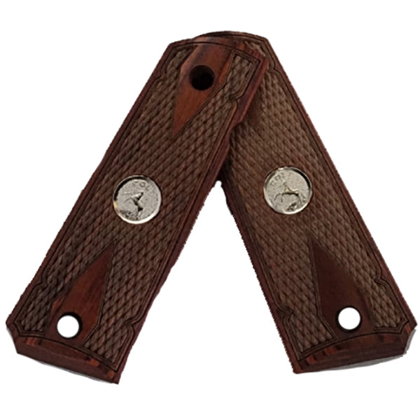1911 Full Size Double Diamond Checkered Rosewood Grips w/ Colt Logo Silver Medallion - WoodWorld of Texas