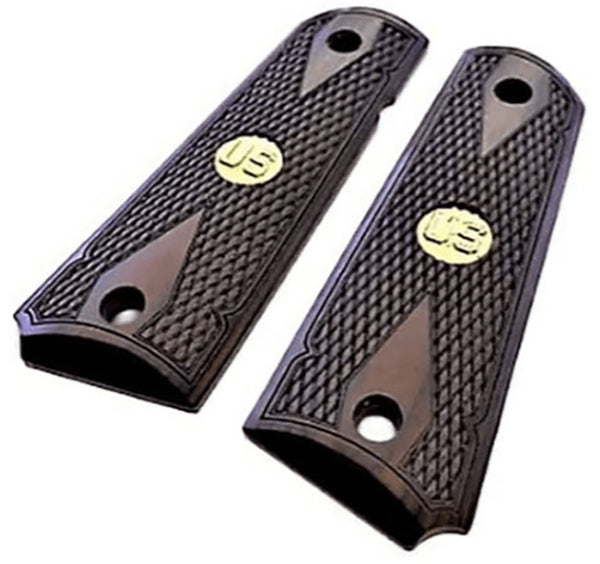 1911 Full Size Double Diamond Checkered Rosewood Grips w/ US Gold Medallion - WoodWorld of Texas