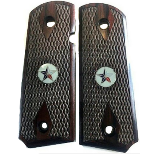 1911 Full Size Double Diamond Checkered Rosewood Grips w/ Texas Medallions - WoodWorld of Texas