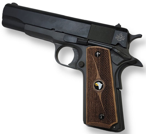 1911 Full Size Grips Unfinished Walnut Checkered and Stippled with Curved Detail and a Screaming Eagle Medallion