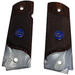 1911 Full Size Checkered Rosewood Grips Pearl Accent w/Blue Colt Blue Medallion - WoodWorld of Texas