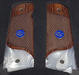 1911 Full Size Checkered Rosewood Grips Pearl Accent w/Blue Colt Blue Medallion - WoodWorld of Texas