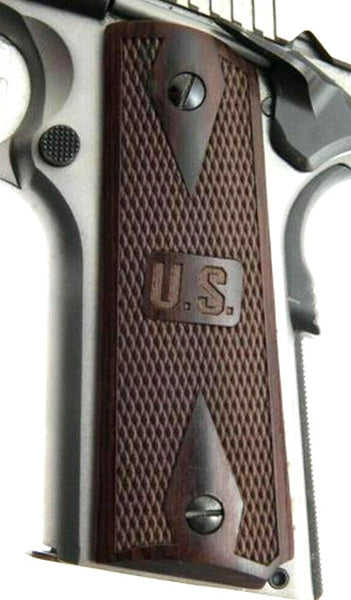 1911 Full Size Double Diamond Checkered Rosewood Grips w/ US embossed - WoodWorld of Texas