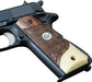 **1911 Full Size Checkered & Engraved Rosewood Grips w/ Acrylic Ivory Accent Colt Logo White Medallion - WoodWorld of Texas