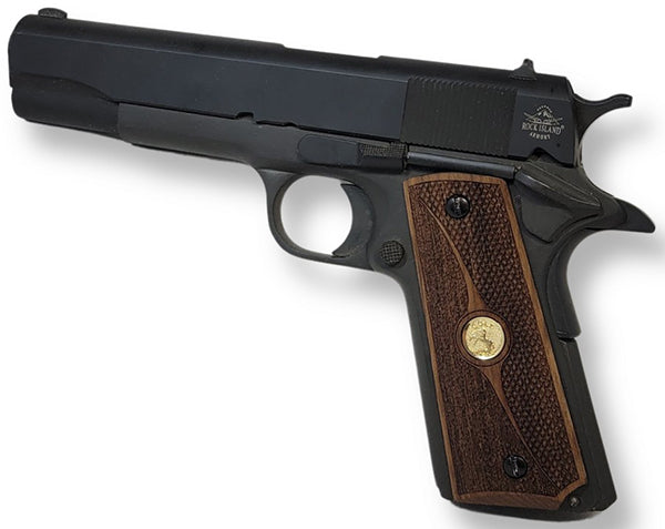 1911 Full Size Grips Unfinished Walnut Checkered and Stippled with Curved Detail and a Colt Rampant Horse Gold Medallion
