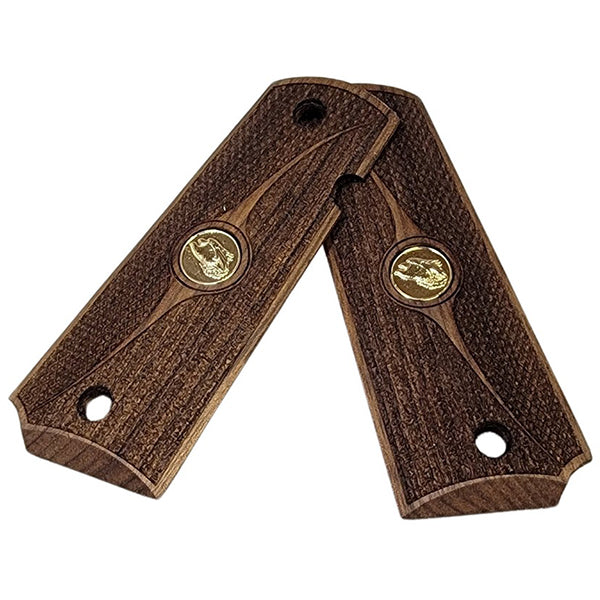 1911 Full Size Grips Unfinished Walnut Checkered and Stippled with Curved Detail and a Eagle Gold Medallion