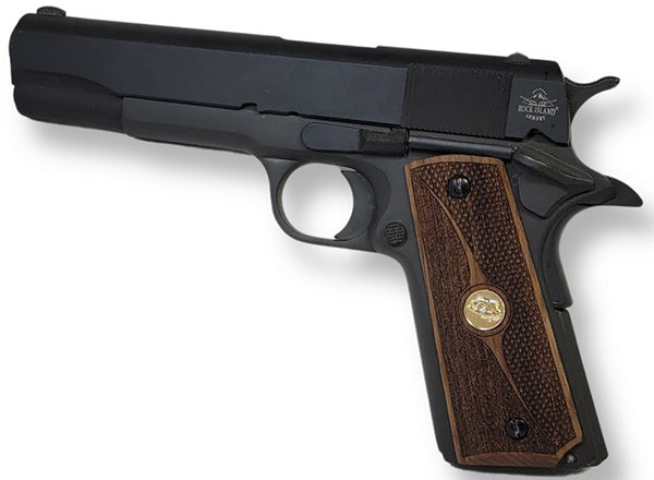 1911 Full Size Grips Unfinished Walnut Checkered and Stippled with Curved Detail and a Eagle Gold Medallion