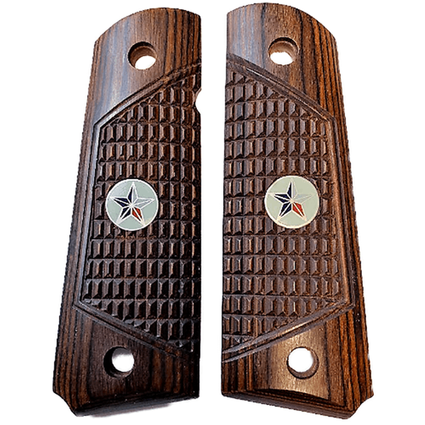1911 Full Size Checkered Rosewood Combat Grips w/ Texas Star Medallions