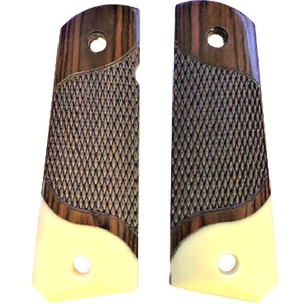 1911 Full Size Checkered Rosewood Grips Acrylic Ivory Accent - WoodWorld of Texas