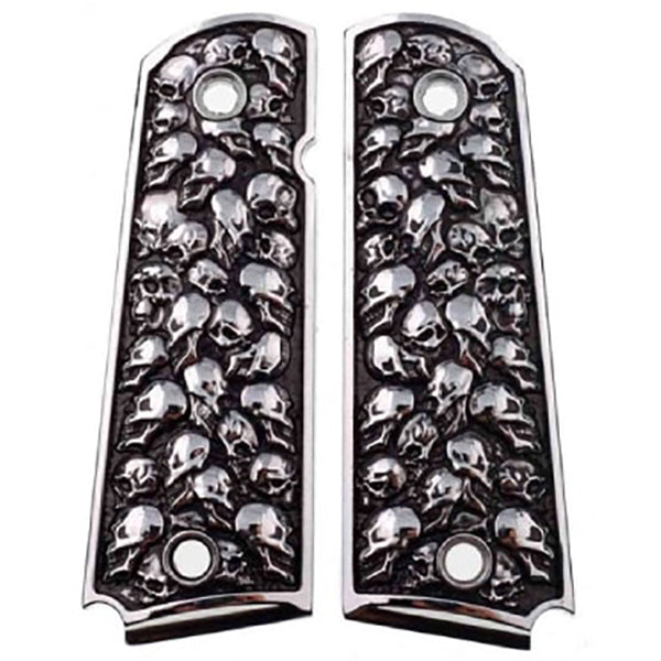 * 1911 Full Size Pewter 3D Skulls Pewter Finish Solid Aluminum Grips