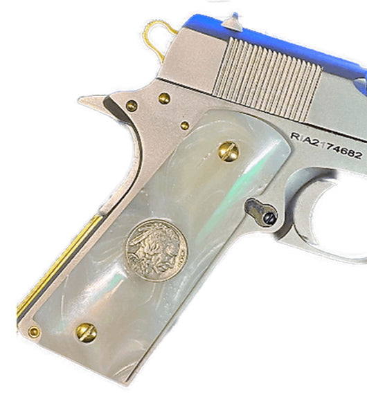 1911 Full Size Acrylic Faux Pearl Grips  w/  Buffalo Nickel