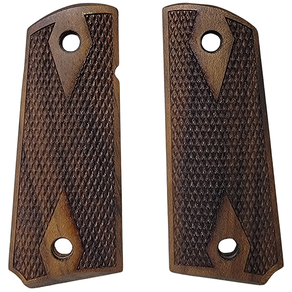 1911 Officers Model / Compact Grips Unfinished Walnut Checkered and Classic Double Diamond Pattern
