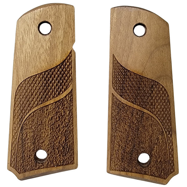 1911 Officers Model / Compact Grips Unfinished Walnut Checkered and Classic Double Diamond Pattern Stippled
