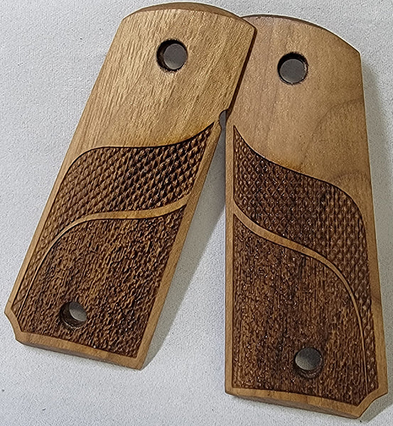 1911 Officers Model / Compact Grips Unfinished Walnut Checkered and Classic Double Diamond Pattern Stippled