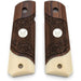 **1911 Full Size Checkered & Engraved Rosewood Grips w/ Acrylic Ivory Accent Punisher Silver Medallion - WoodWorld of Texas