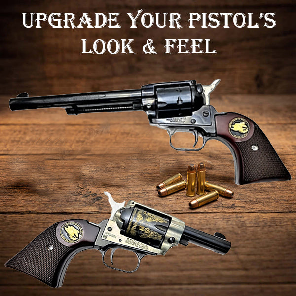 **Heritage Arms Rough Rider 6 & 9 Shot Grips (.22 &.22 Mag) Rosewood Checkered with Eagle "In God We Trust" Medallion