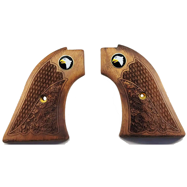 **Heritage Arms Rough Rider 6 & 9 Shot Grips Unfinished Walnut with Checkering and Carved Oak Leaf Scroll Work & Screaming Eagle Medallion Grips