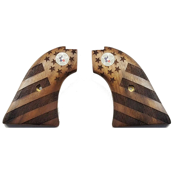 **Heritage Arms Rough Rider 6 & 9 Shot Grips Unfinished Walnut US Flag with Texas Star Medallion Grips
