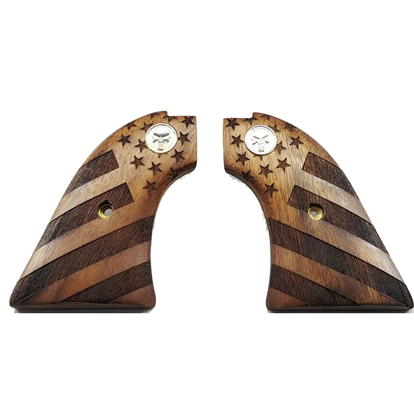 **Heritage Arms Rough Rider 6 & 9 Shot Grips Unfinished Walnut US Flag with Punisher Silver Medallion Grips