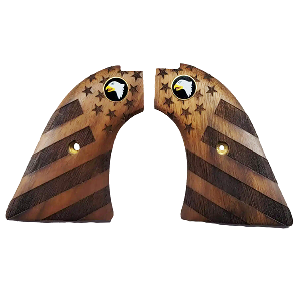 **Heritage Arms Rough Rider 6 & 9 Shot Grips Unfinished Walnut US Flag with Screaming Eagle Medallion Grips