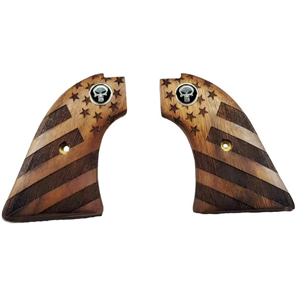 **Heritage Arms Rough Rider 6 & 9 Shot Grips Unfinished Walnut US Flag with Punisher Black Medallion Grips