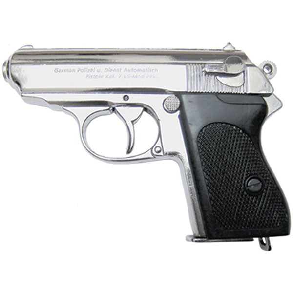 Non-Firing Inert Walther PPK Model Replica Nickel Finish Plastic Grips 7.13"  1.4 Pounds - Decoration