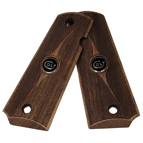 1911 Full Size Grips Unfinished Walnut Checkered and Stippled with Curved Detail and a Colt Medallion - Black
