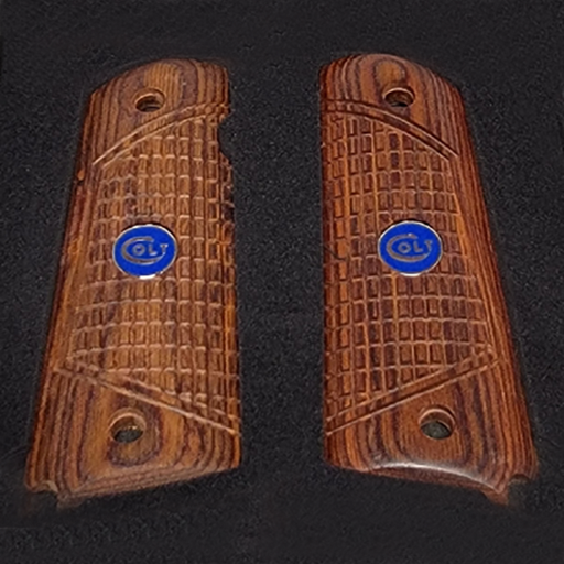 1911 Full Size Checkered Rosewood Combat Grips w/ Colt Logo Blue Medallion - WoodWorld of Texas
