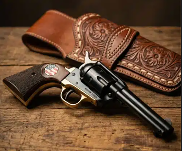 **Heritage Arms Rough Rider 6 & 9 Shot Grips (.22 &.22 Mag) Rosewood Checkered with Us Flag Medallion