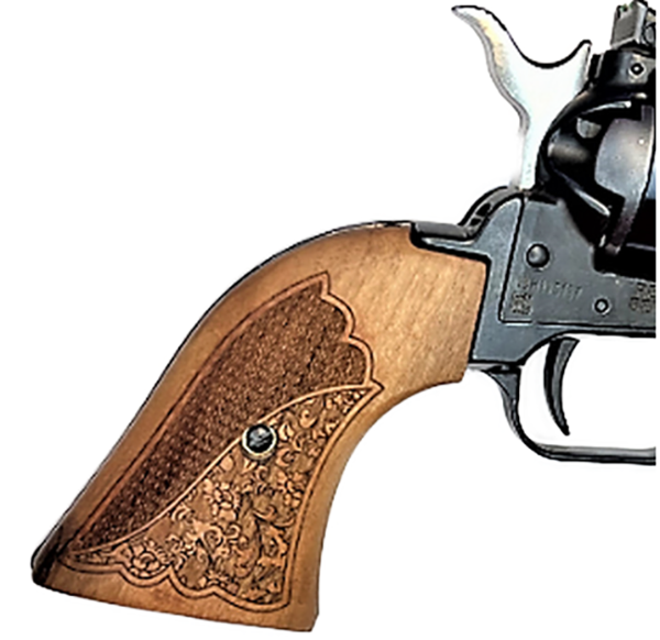 **Heritage Arms Rough Rider 6 & 9 Shot Grips Unfinished Walnut with Checkering and Carved Oak Leaf Scroll work Grips