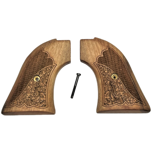 **Heritage Arms Rough Rider 6 & 9 Shot Grips Unfinished Walnut with Checkering and Carved Oak Leaf Scroll work Grips