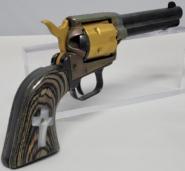 **Heritage Arms Rough Rider 6 & 9 Shot Grips (.22 &.22 Mag) Rosewood Black with Acrylic Mother of Pearl Cross