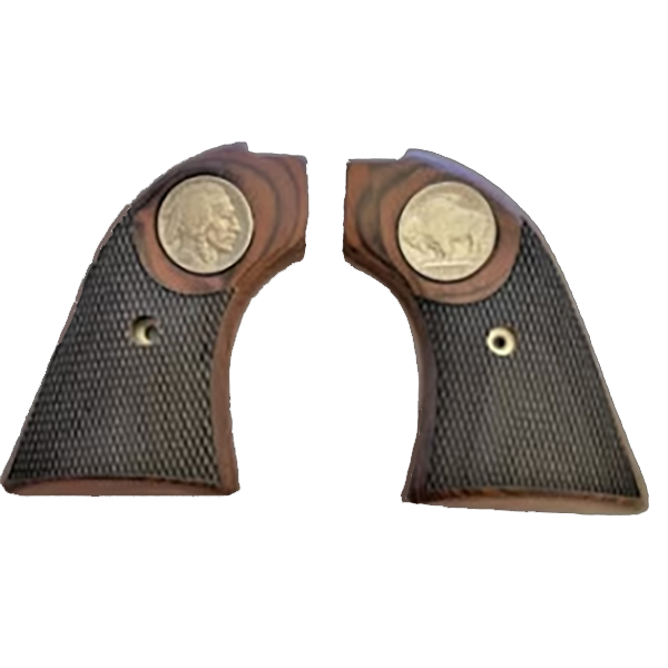 **Heritage Arms Rough Rider 6 & 9 Shot Grips (.22 &.22 Mag) Rosewood Checkered with Buffalo Nickel - Real