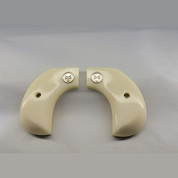 Ruger Wrangler & Diamondback Side Kick  - Birdshead Grip-  Acrylic Faux Ivory with Punisher Silver Medallion Acrylic Grip - Fits Birdshead Model Only