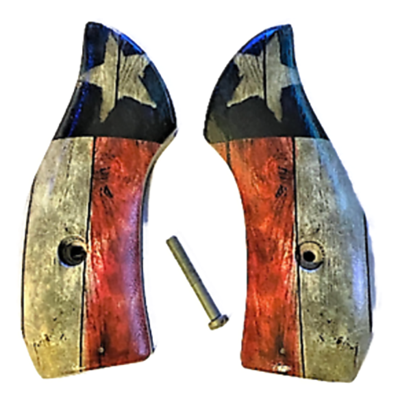 S&W J Frame Round Butt UV/HD Printed Image of Texas Flag Rustic Grips