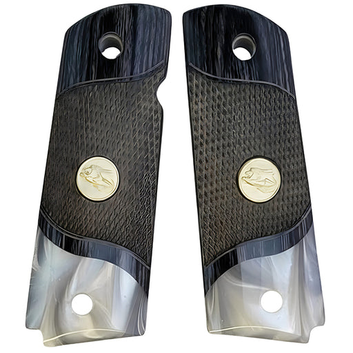 Black Rosewood 1911 Full Size Checkered Grips Pearl Accent w/ Eagle Black Medallion (Copy) (Copy) - WoodWorld of Texas