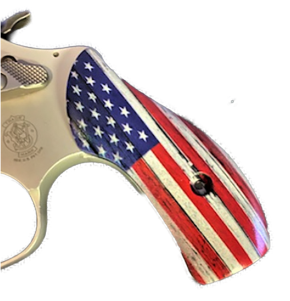 S&W J Frame Round Butt UV/HD Printed Image of US Flag Rustic Grips