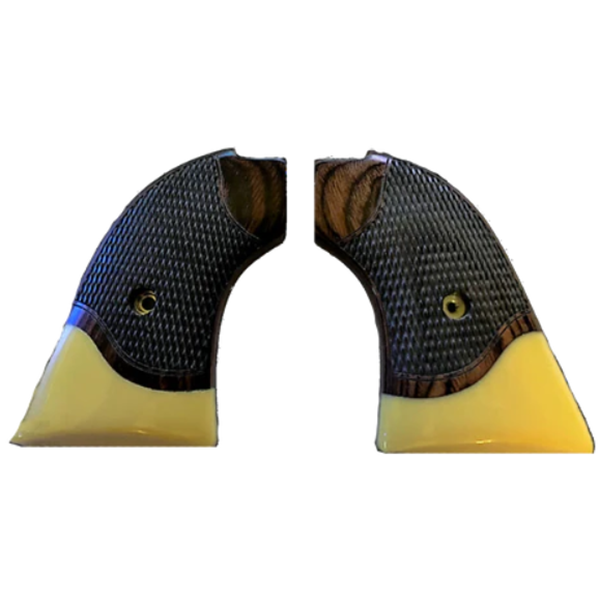 **Heritage Arms Rough Rider 6 & 9 Shot Grips (.22 &.22 Mag) Rosewood Checkered &  Engraved with Faux Ivory Accent