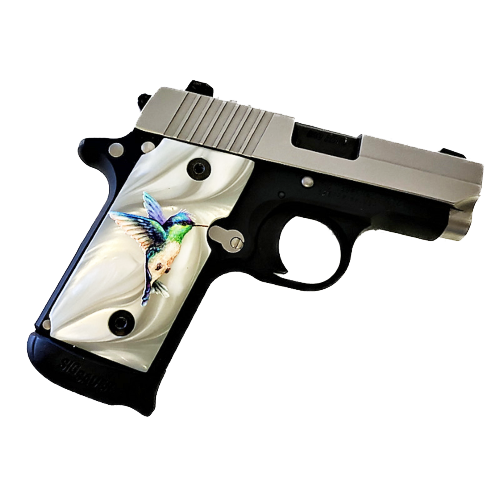 Sig Sauer P238 HD/UV Printed Faux Mother of Pearl with Stunning Humming Bird Grips