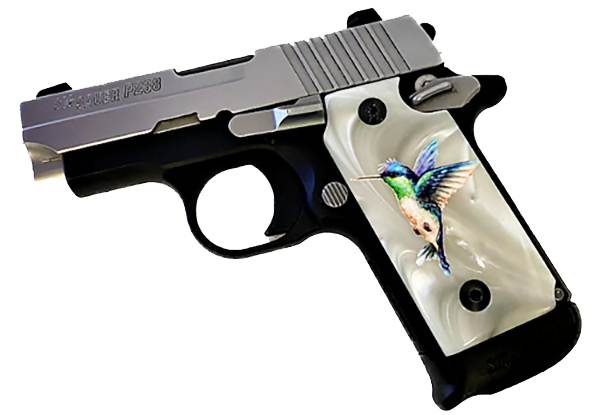 Sig Sauer P238 HD/UV Printed Faux Mother of Pearl with Stunning Humming Bird Grips
